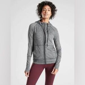 Athleta gray Uptempo Hoodie full zip lightweight athletic jacket, size medium.